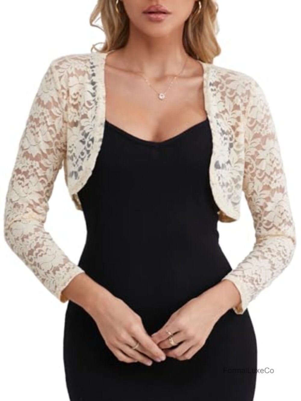 Womens Lace Bolero Shrug 3/4 Sleeve Nylon Spandex Crop